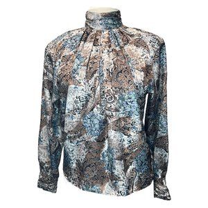 Vintage blue and brown floral print blouse
